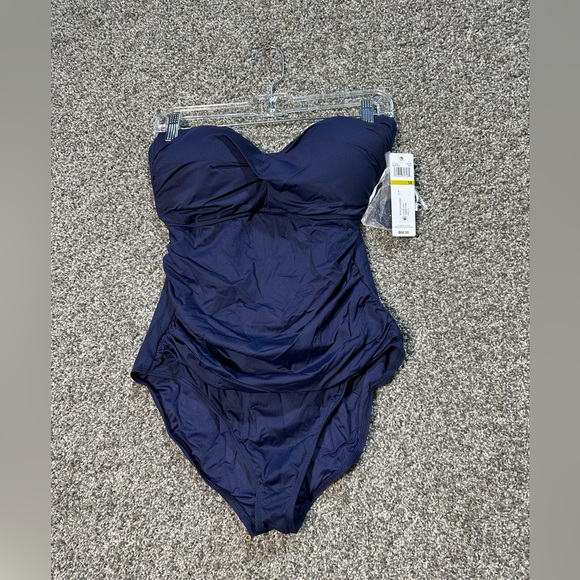 NWT Anne Cole Standard Twist Front Shirred One Piece Swimsuit Size 14 - Picture 3 of 6